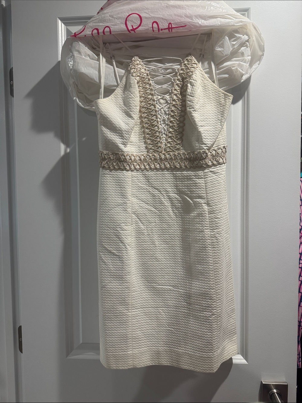 Lilly Pulitzer Cream Textured Lace-Up Waist Dress